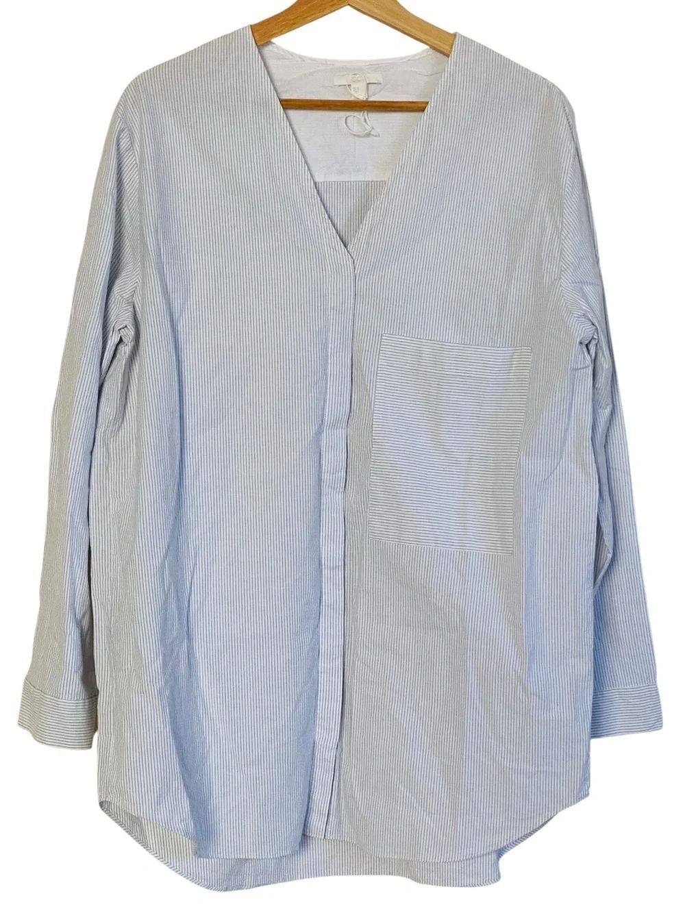COS Oversized Pinstripe Cotton Minimalist Collarless Hidden Placket Shirt M NWOT